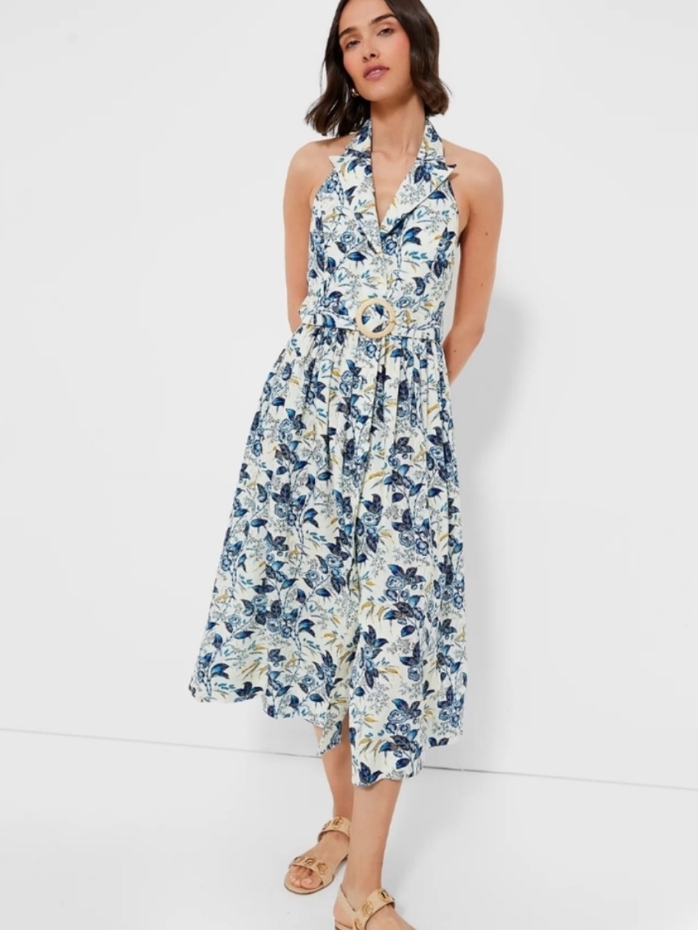 NWT Tuckernuck Blue and White Halter Floral- Lena Midi Dress
